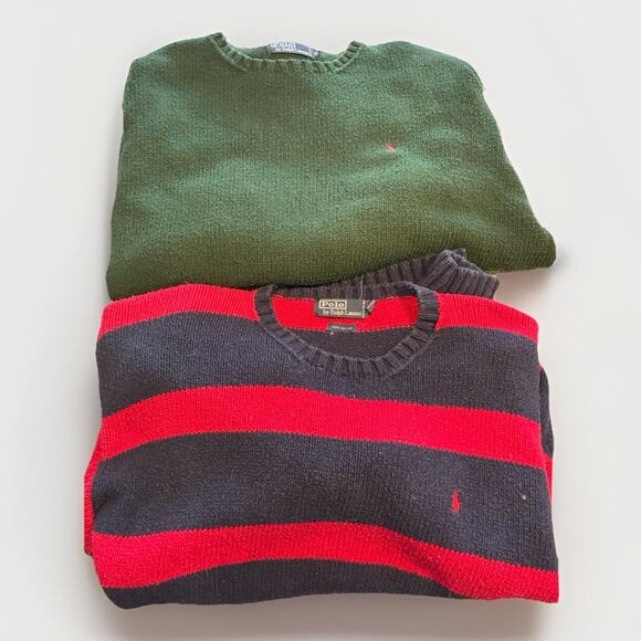 Ralph Lauren Other - Vtg Ralph Lauren Polo Crew Neck Sweaters Red Stripped and Green Lot Of 2 Sz XXL